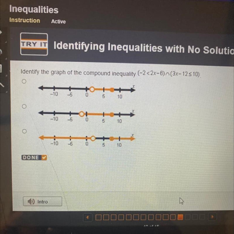 TRY IT Identifying Inequalities with No SolutIdentify the graph of the compound inequality-example-1