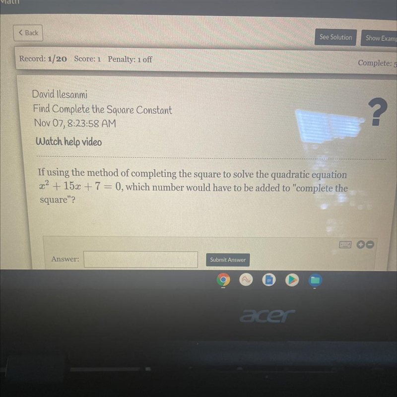 If using the method of completing the square to solve the quadratic equationX2 + 15x-example-1