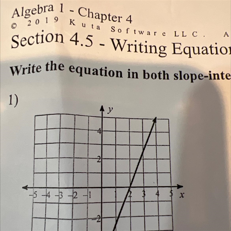 Write the equation in both slope-intercept form and point slope form-example-1