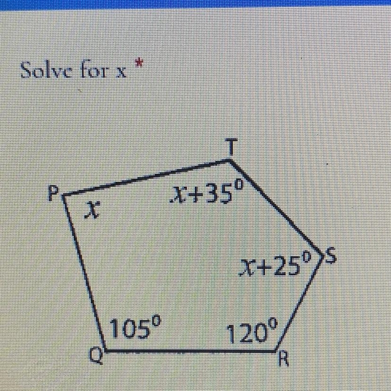 Solve for x * 105⁰ X+35⁰ X+250 S 120° R-example-1