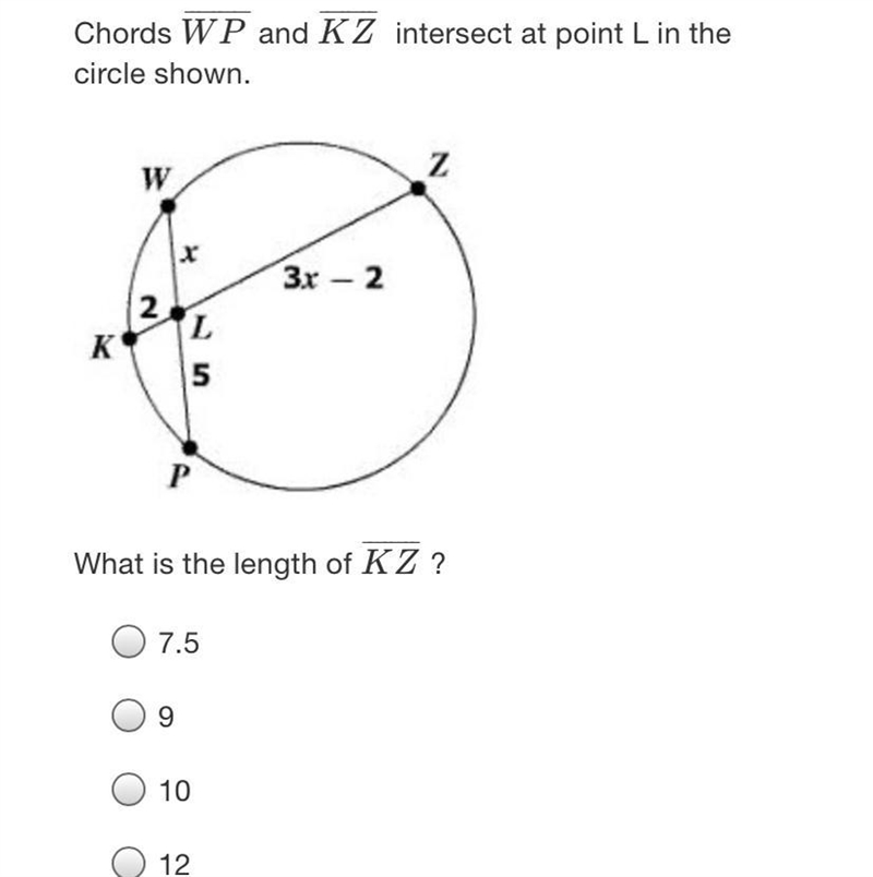 Chords WP and KZ intersect at point L in the circle shownWZx3.r - 22KL5PWhat is the-example-1