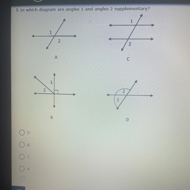 In which diagram are angles 1 and 2 supplementary-example-1