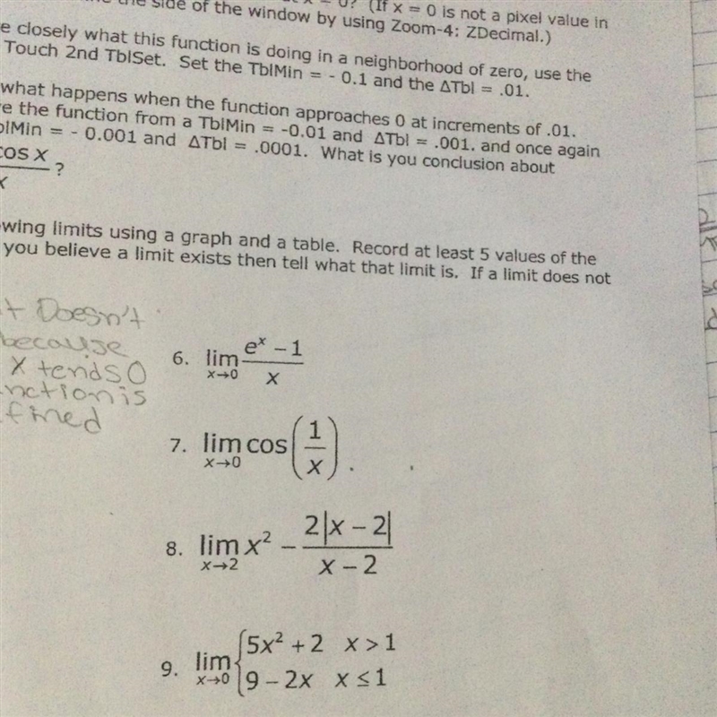 Number 6 Find the limit and use the x values : -0.03, -0.02,-0.01,0,0.01,0.02,0.03-example-1