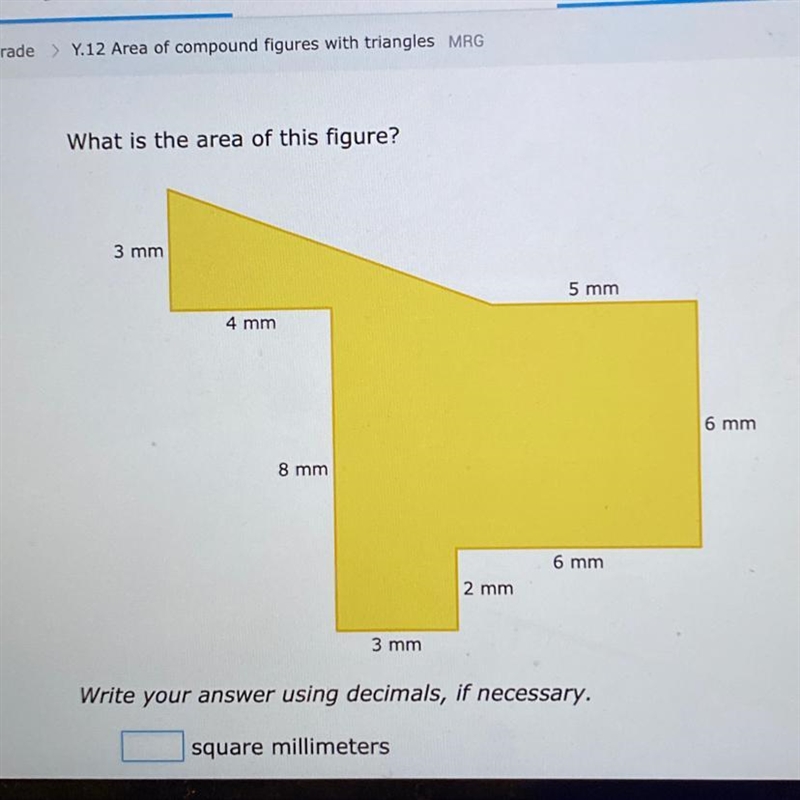 Seventh grade > Y.12 Area of compound figures with triangles MRGWhat is the area-example-1