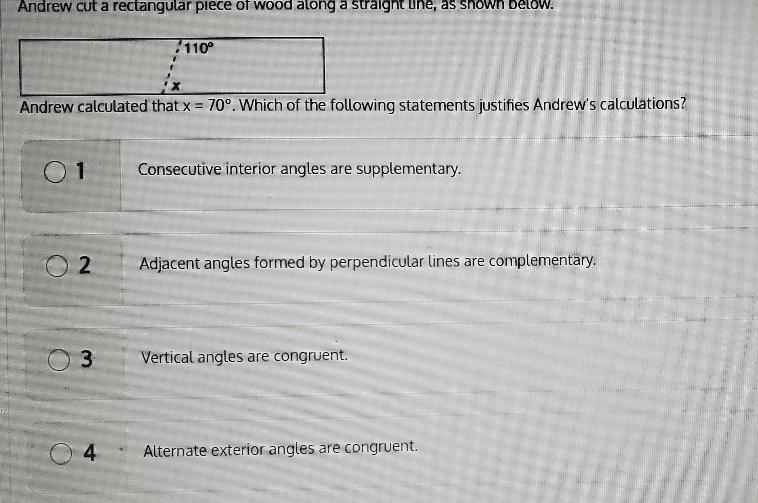 Question 4! Andrew cut a rectangular piece of wood along a straight line, as shown-example-1