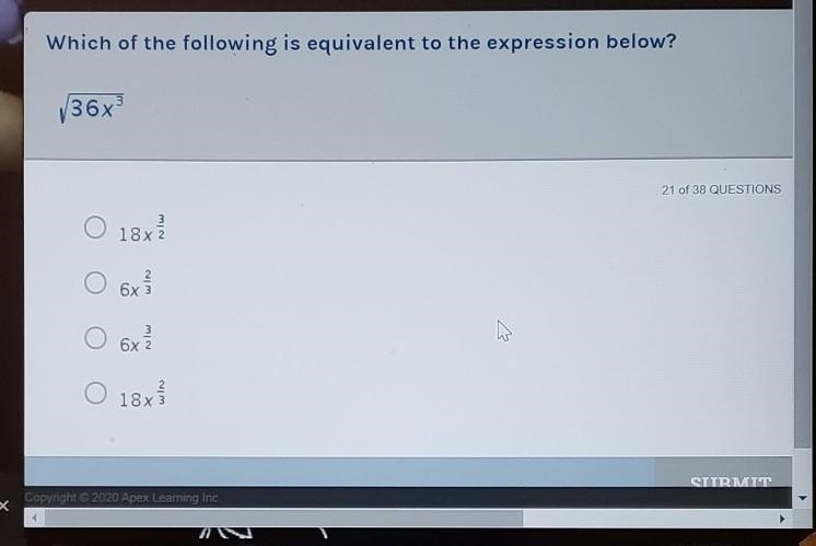 Which of the following is equivalent to the expression below?(attached is the question-example-1