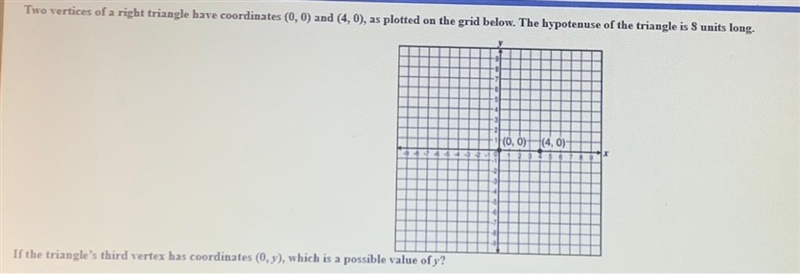 If the triangles third vertex has a coordinate (0,y) which is possible value of Y-example-1