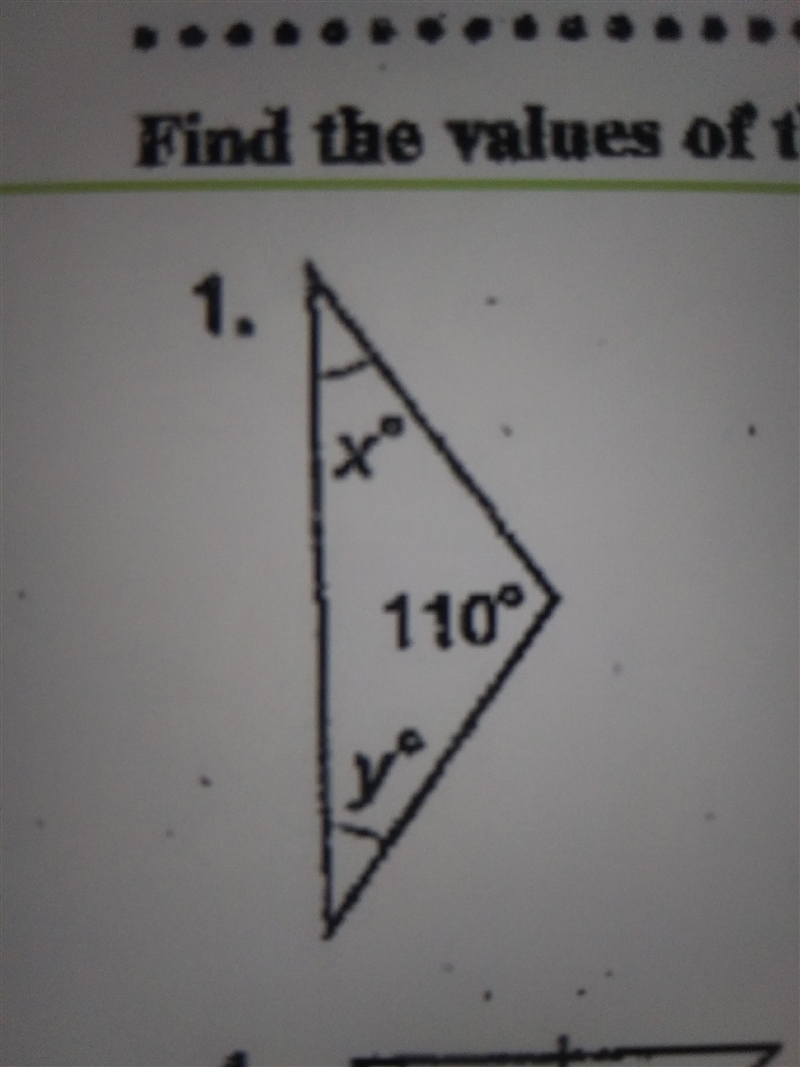 What are the agles of a triangle if one angle is 110 degrees-example-1