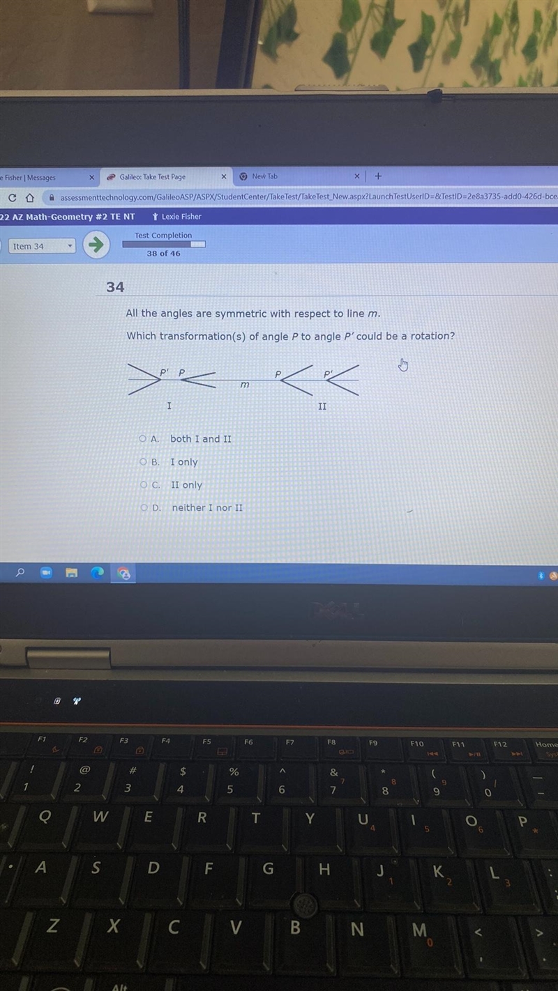 34All the angles are symmetric with respect to line m.Which transformation(s) of angle-example-1