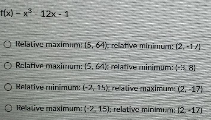 Find the relative extrema of the function and classify each as a maximum or minimum-example-1