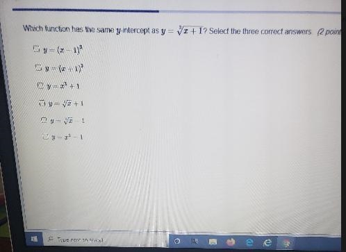 Which function has the same y-intercept as y=+1? Select the three correct answers-example-1