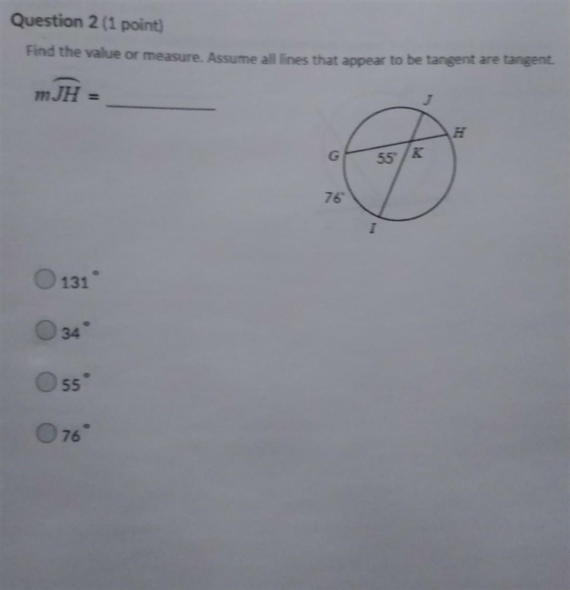 Find the value or measure. Assume all lines that appear to the tangent are tangent-example-1