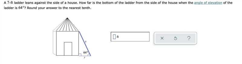 A 7-ft ladder leans against the side of a house. How far is the bottom of the ladder-example-1