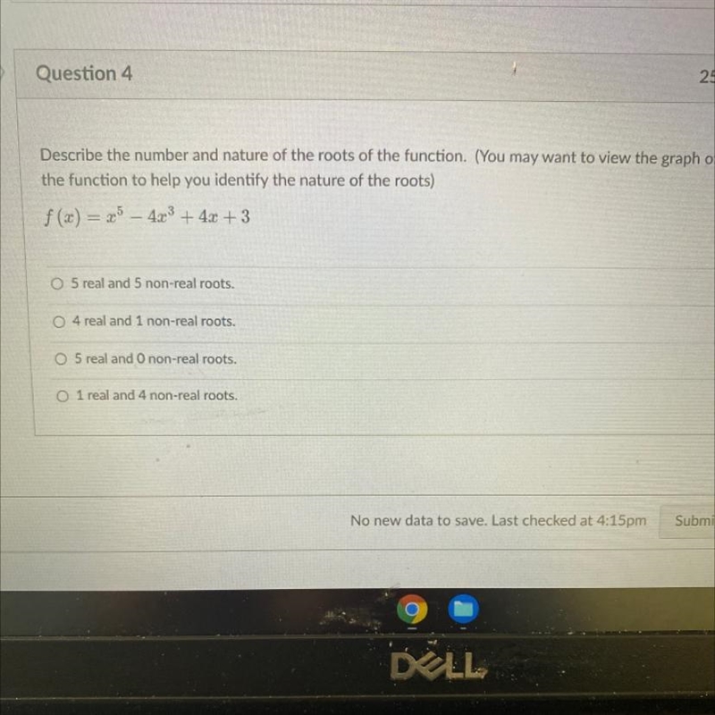 Describe the number and nature of the roots of the function. (You may want to view-example-1