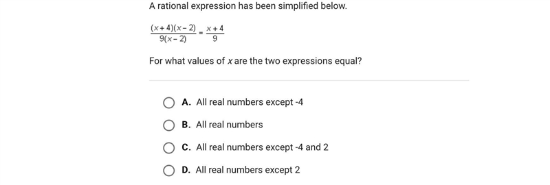 A rational expression has been simplified below.For what values of x are the two expressions-example-1