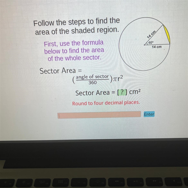 Follow the steps to find thearea of the shaded region.First, use the formulabelow-example-1