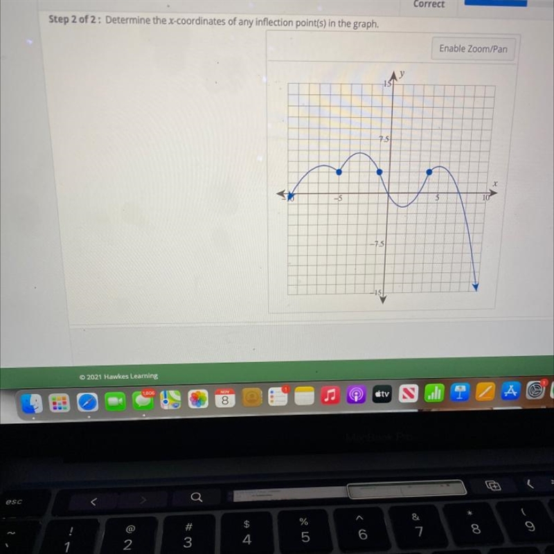 Determine the x-coordinates of any inflection points in the graph-example-1