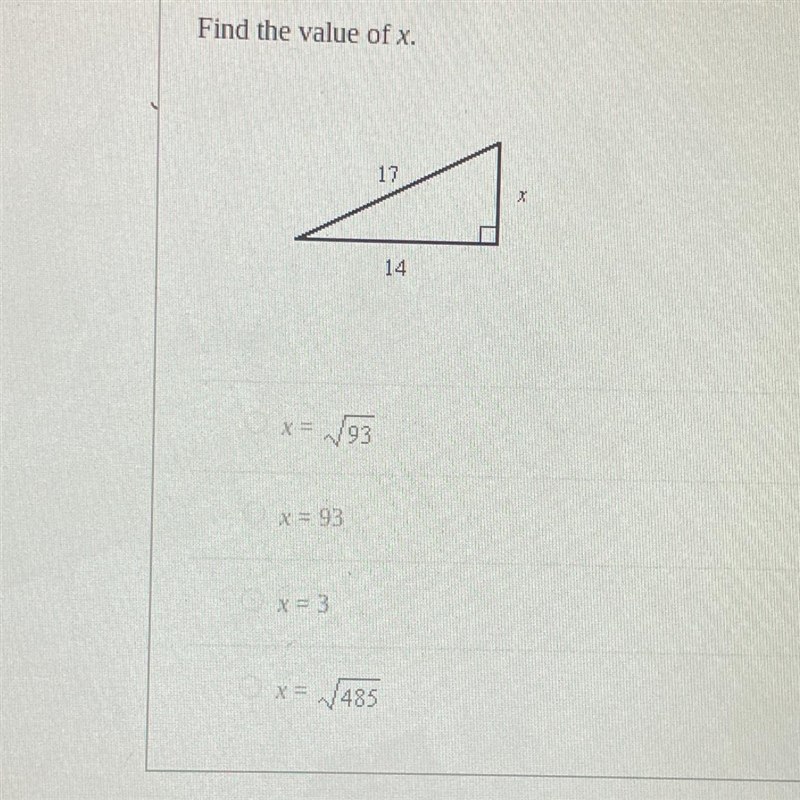 Find the value of x.1714X = 93x = 93x= 3x = 485-example-1