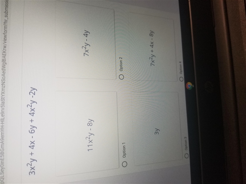 3x2y + 4x - 6y + 4x2y-2y 11x2y - 87 7x²y- 4y Option 1 O Option 2 зу 7x2y + 4x - 8y-example-1