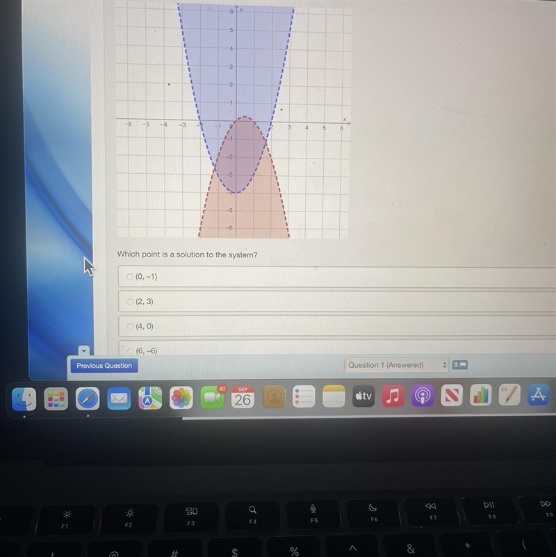 Which point is a solution to the system? (0,-1) (2,3) (4,0) (6,-6)-example-1