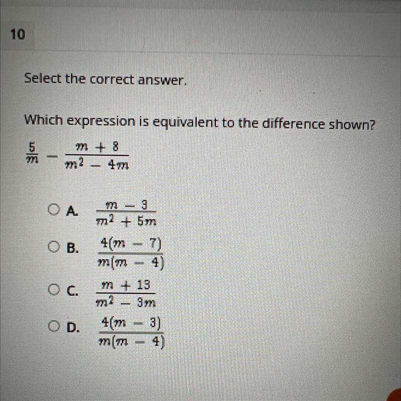 Which expression is equivalent to the difference shown?Slenm+8m? = 4m-example-1