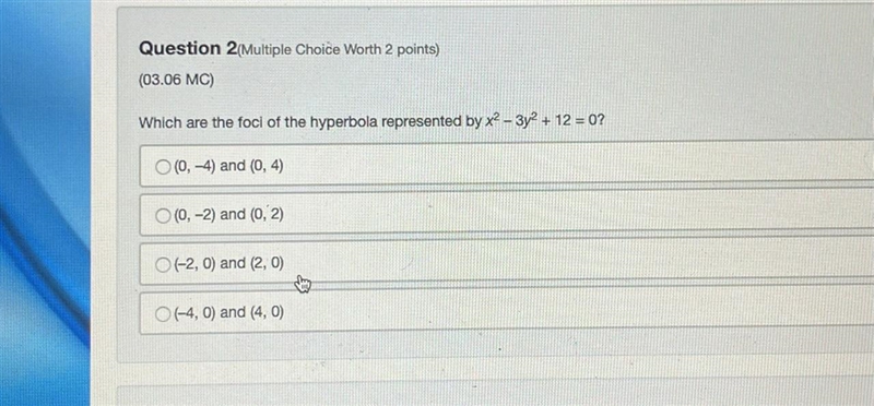 Which are the foci of the hyperbola represented by… Thanks!-example-1