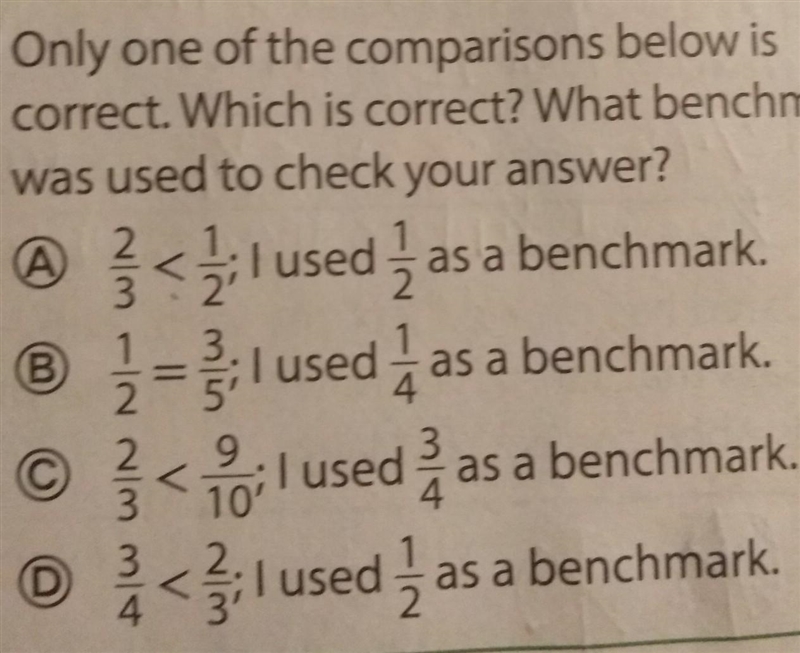 . Only one of the comparisons below is correct. Which is correct? What benchmark was-example-1