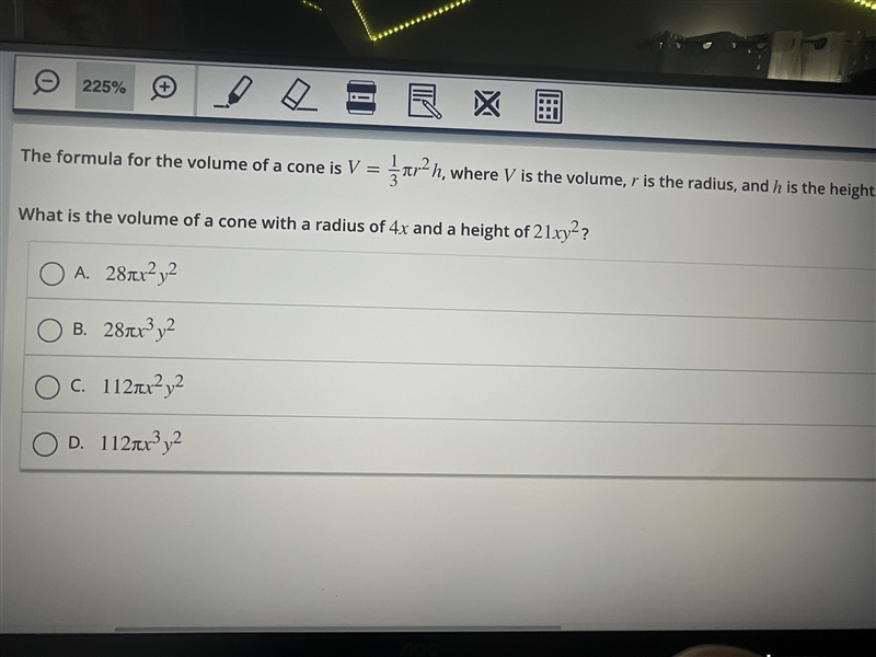 The formula for the volume of a cone is V = jarh, where V is the volume, r is the-example-1