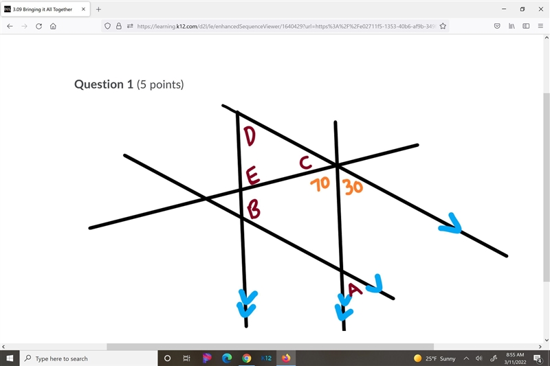 I need the angle measurements for each letter in this image-example-1