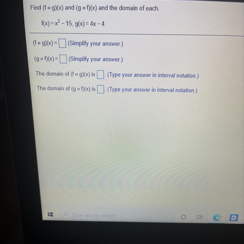 Find (f o g)(x) and (g o f)(x) and the domain of each.-example-1