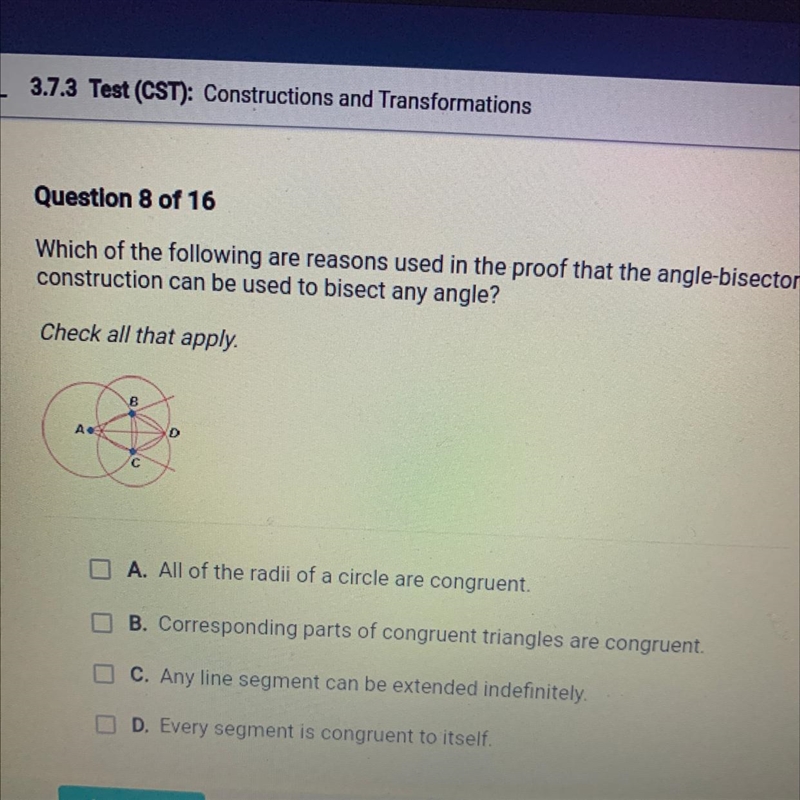 Which of the following are reasons used in the proof that the angle-bisector construction-example-1