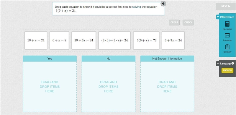 Drag each equation to show if it could be a correct first step to solving the equation-example-1