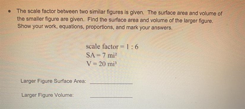 The scale factor between two similar figures is given. The surface area and volume-example-1