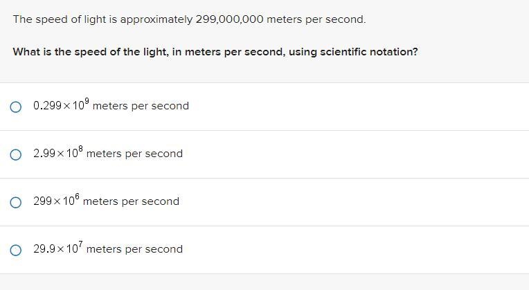 The speed of light is approximately 299,000,000 meters per second. What is the speed-example-1