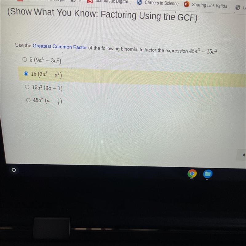 Use the greatest common factor of the following binomial to factor the expression-example-1