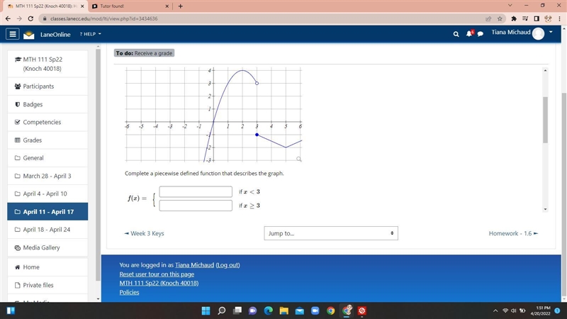 The graph below is comprised of transformation of tool kit functions.-Complete a piecewise-example-1