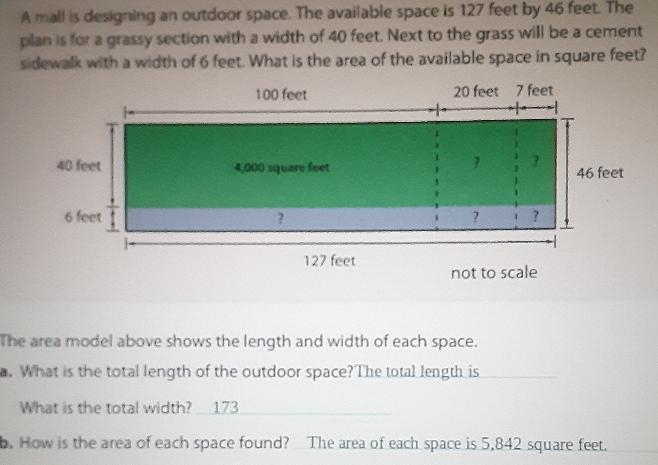 How is the area of each Space found 127 feet and 46 feet (rectangular)-example-1