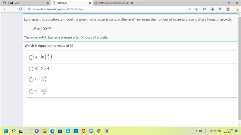 Lynn uses this equation to model the growth of a bacteria culture. She let N represent-example-1