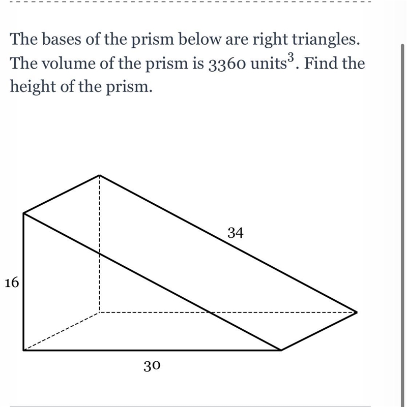 The bases of the prism below are right triangles. The volume of the prism is 3360 units-example-1