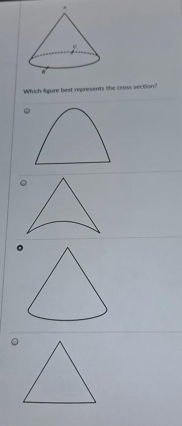 A vertical plane intersects the cone shown through vertices A, B, and C.-example-1