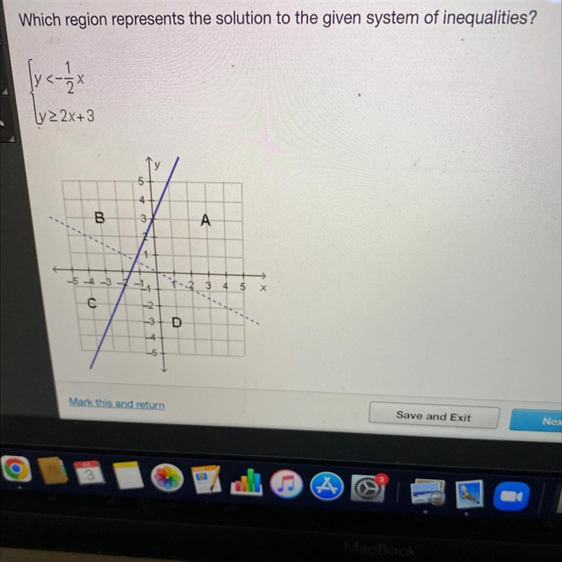 Which region represents the solution to the given system of inequalities?√y <-1/2 xly-example-1