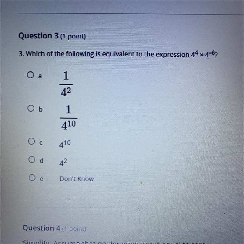 3. Which of the following is equivalent to the expression 44 x 4-67оа142Ob1410Ос410Od-example-1