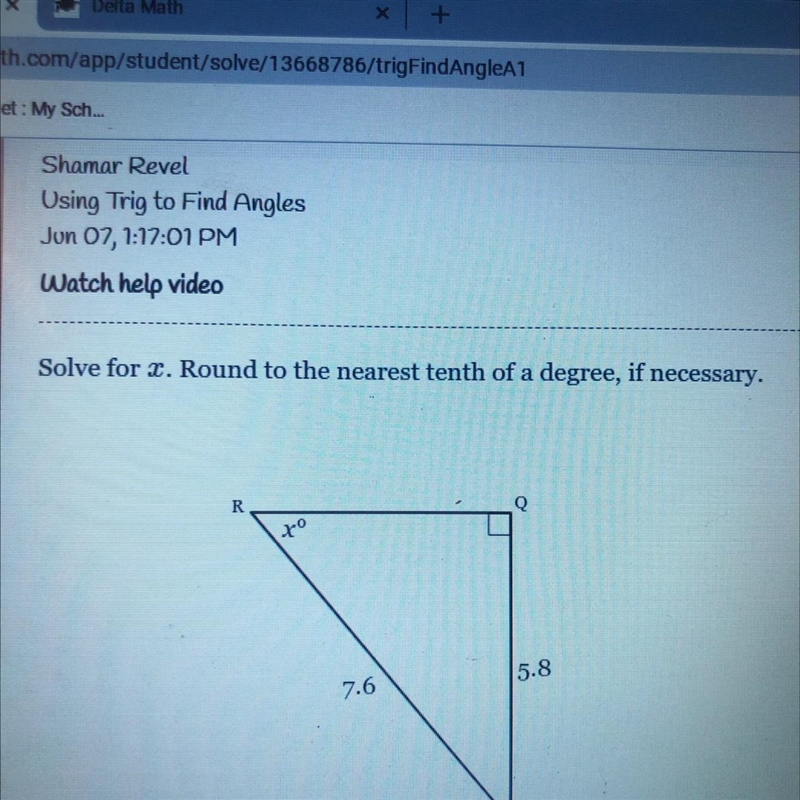 Solve for 3. Round to the nearest tenth of a degree, if necessary.ROto5.87.6Р-example-1