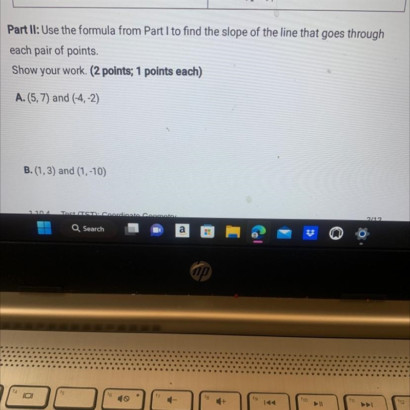 Part II: Use the formula from Part I to find the slope of the line that goes through-example-1