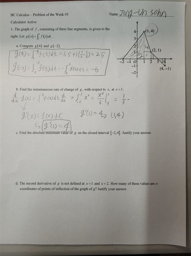 1. The graph of f. consisting of three line segments, is given to the right. Let g-example-1