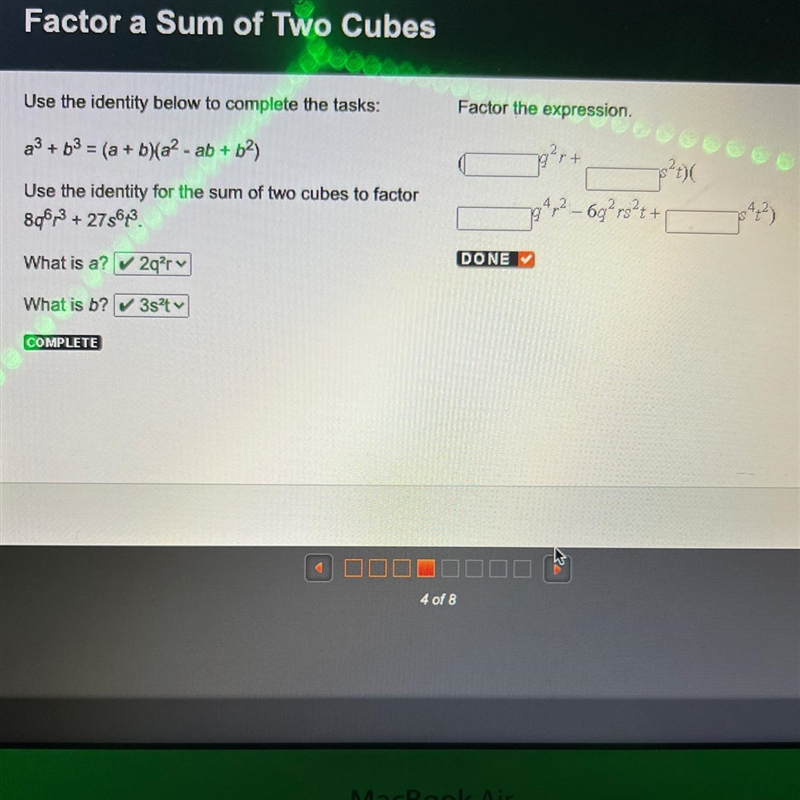 Factor the expression. g²r + 9²₂² - 6g²rs²t+ DONE __jp²t)( 5422)-example-1