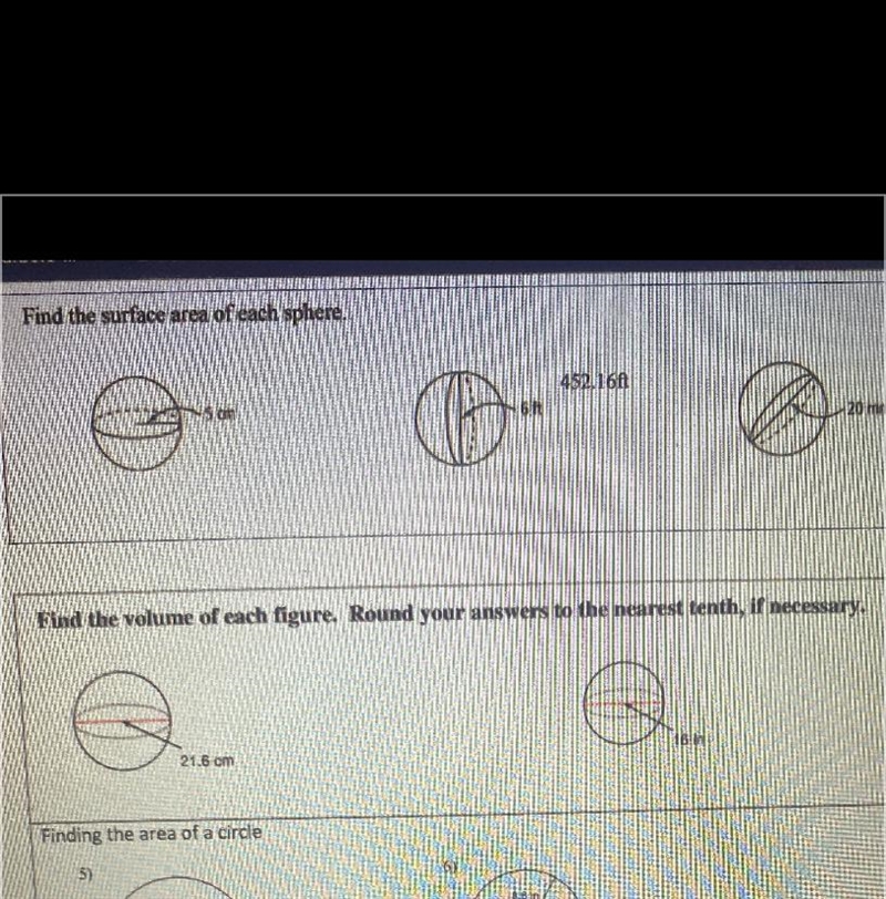 Finding the surface area of a sphere & the volume for each figure-example-1