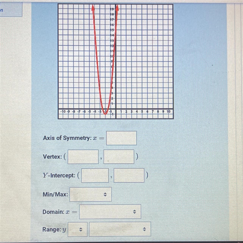 the drop-down menus options are:Min/Max:minimummaximumDomain:-10123Range:greater than-example-1