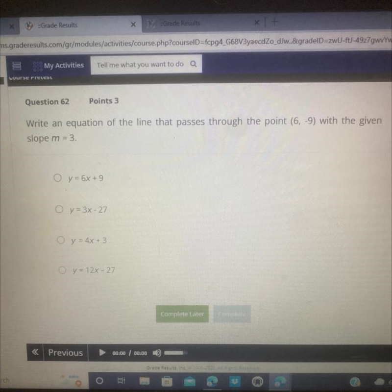 Write an equation of the line that passes through the point (6,-9) with the given-example-1