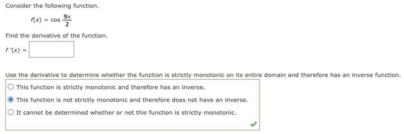 Consider the following function.f(x) = cos 9x2 Find the derivative of the function-example-1